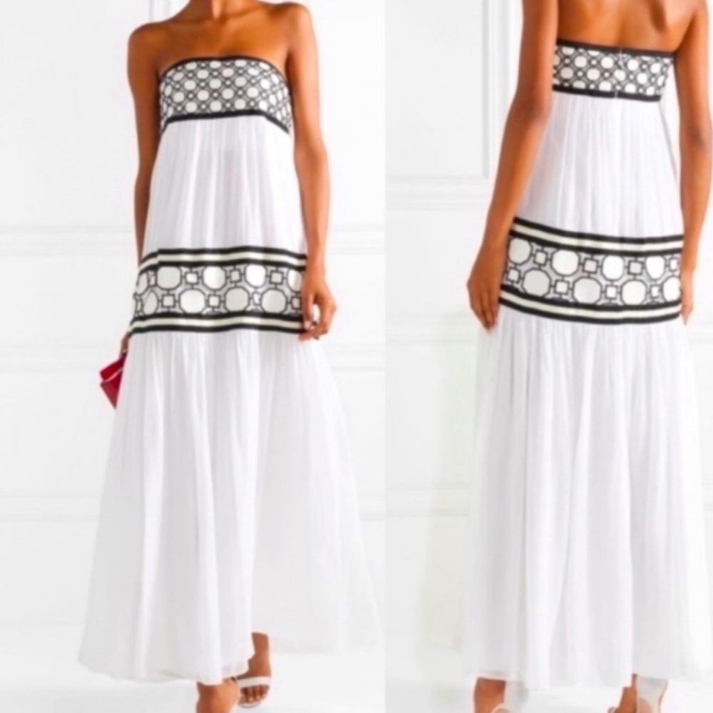 Tory Burch Christie strapless white silk georgette maxi dress. Size 4 - Picture 4 of 6